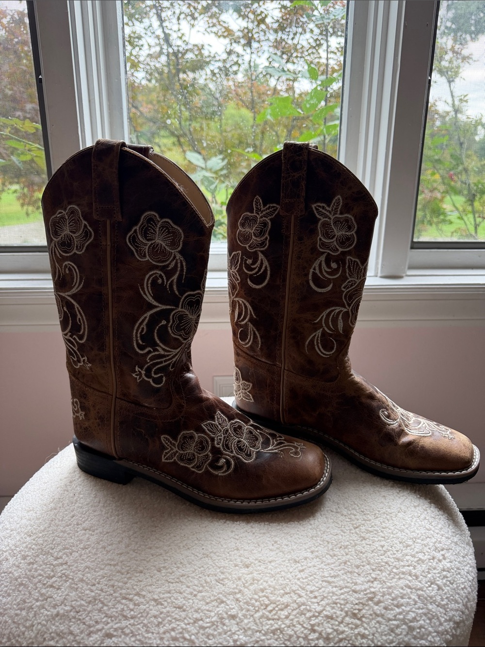 Brown Women's Floral Embroidered Lace-Up Western Boots